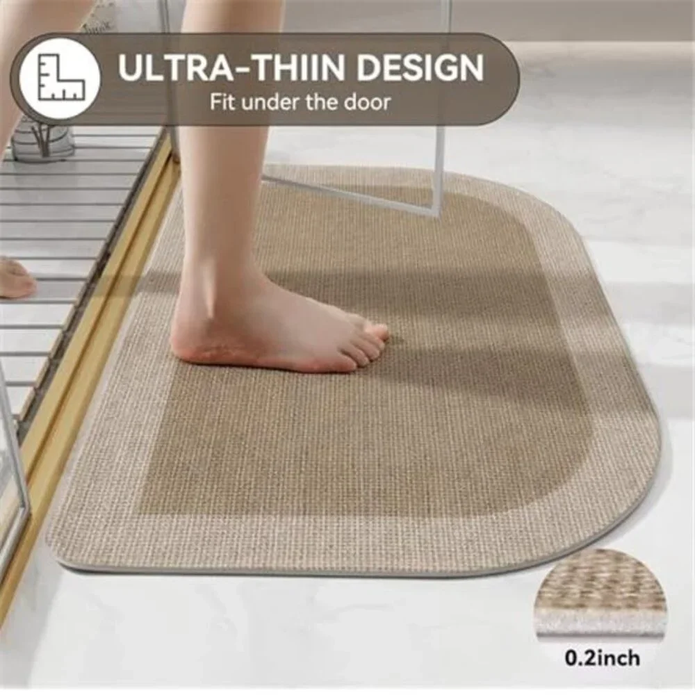 Half Circle Bath Mat Non Slip Thin Bathroom Rug Quick Dry Washable Brown Beige